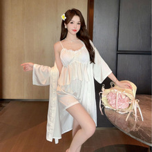 2025新款法式缎面睡衣女带胸垫薄款吊带短裤宽松休闲家居服可外穿