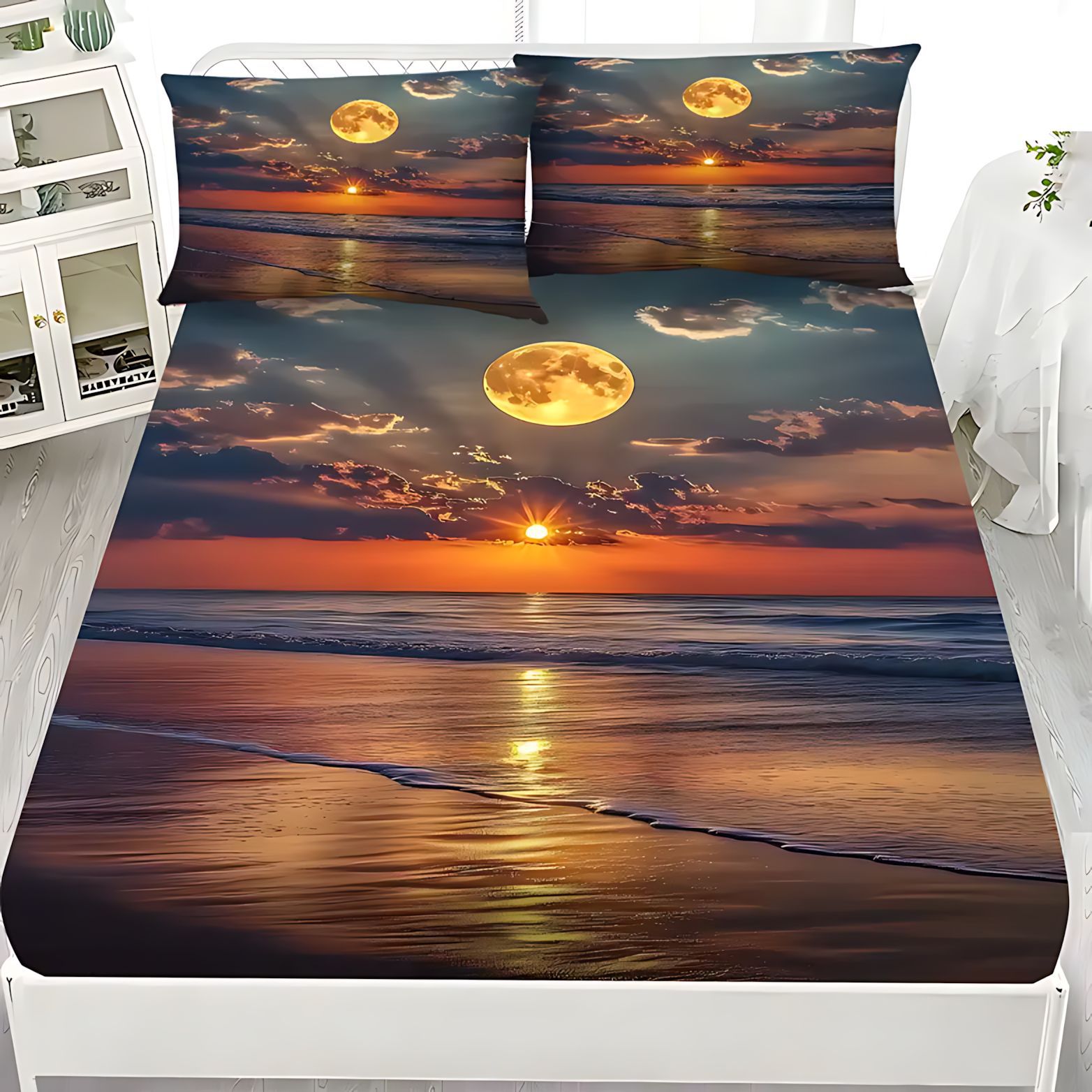 TEMU / JIT Visita a casa transfronteriza vista al mar temática molido HD impresión digital cama almohada cubierta Kit de cama