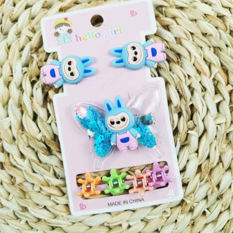 Dibujos animados de tela Rab con lentejuelas y lazos no dañan el pelo clip de paño de paño Rab con broche mini para pinzas infantiles image 10
