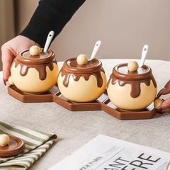 蜂蜜缶スプーン付きかわいい調味料瓶蓋付き缶キッチン耐高温塩缶油かけ辛い子セラミック調味缶