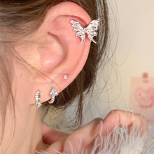 精致仙气锆石蝴蝶耳骨钉女小众高级感耳饰平底螺丝拧口钛钢耳钉潮