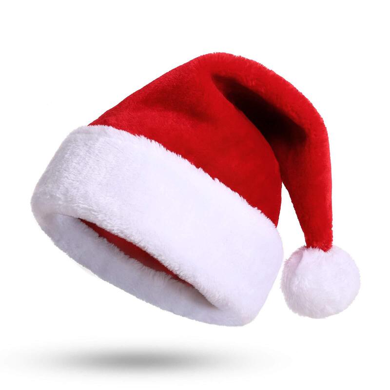 Cross-border Velvet Thickened Christmas Hat Adult Children's Christmas Decorations Long Fluff Short Fluff Red White Lattice Hat