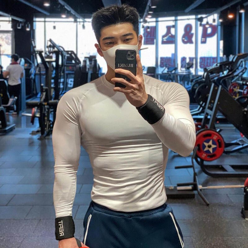 Autumn sports long-sleeved men's quick-drying high elastic fitness tights American basketball training clothes T-shirt base shirt