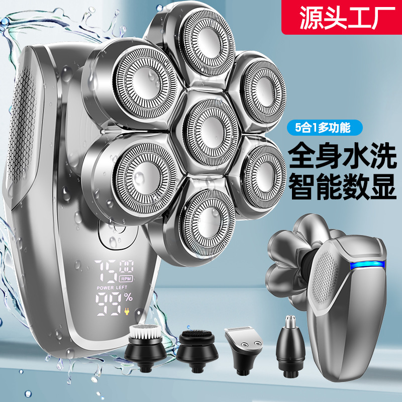 Cross-border new digital display seven-head electric shaver bald hair clipper rechargeable all-in-one razor wholesale