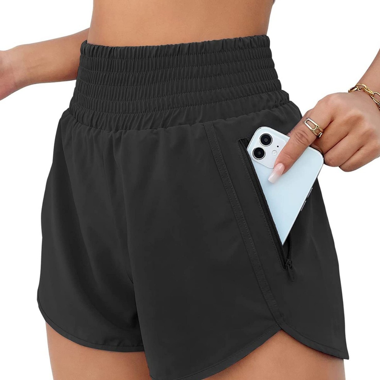 High Waisted Yoga Shorts with Built-in Liner, Fake Two-Piece Fitness Leggings