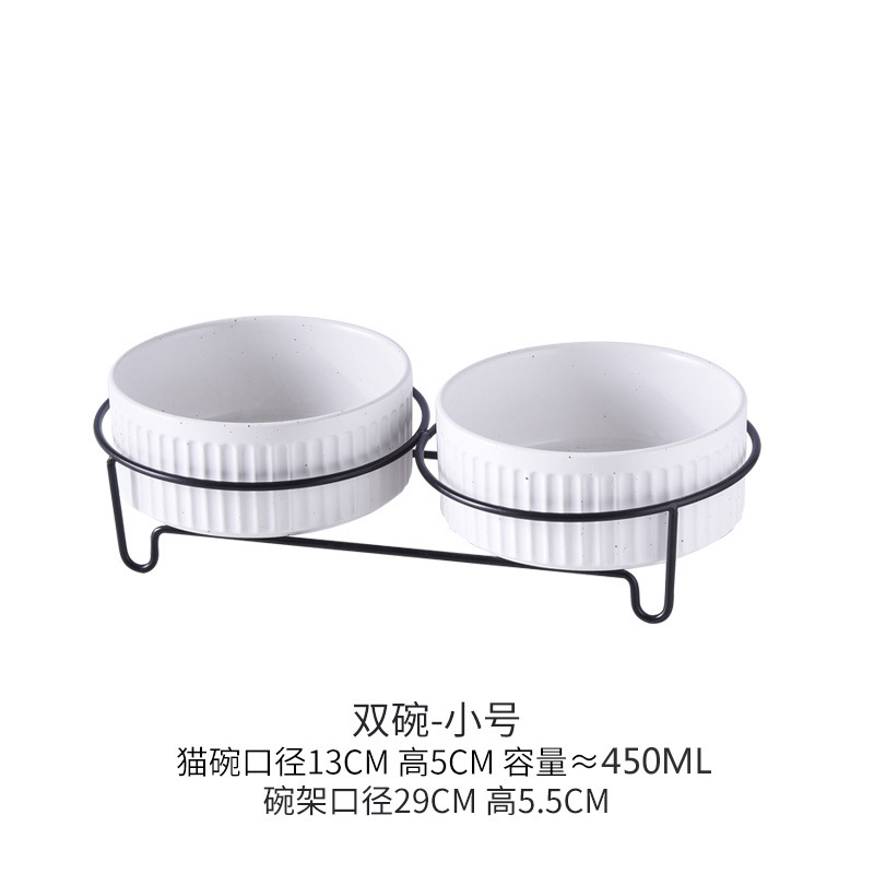 스몰 사이즈 흰색 수직 곡물 직선 그릇 이중 구멍 철 프레임