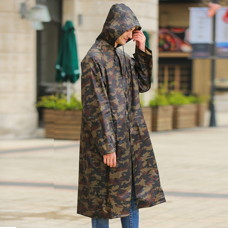 Customized Adult Military Camouflage Long Raincoat, Thickened Polyester Pvc Raincoat, Outdoor Work Rain Poncho, Rainproof Against Heavy Rain