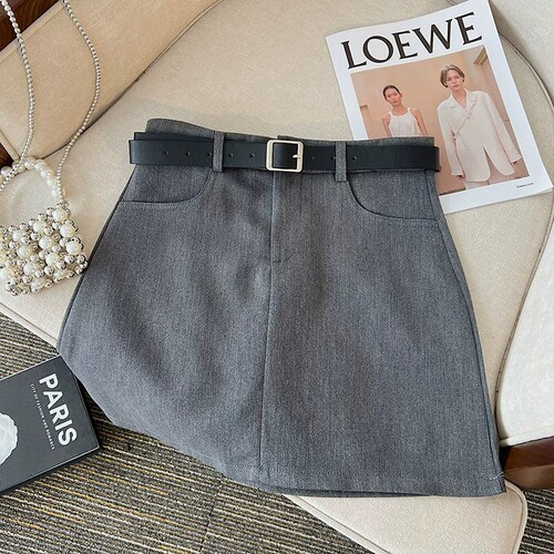 Lady's Summer 2025 New High-Waisted Slimming Matchy A-Line Grey Bumming Short Skirt