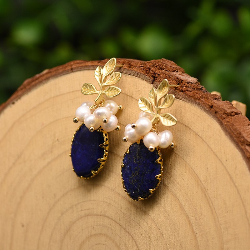 Leaf, Water Droplets Pattern 1 Pair Ethnic Style Leaf Water Droplets Natural Stone Pearl Copper Drop Earrings