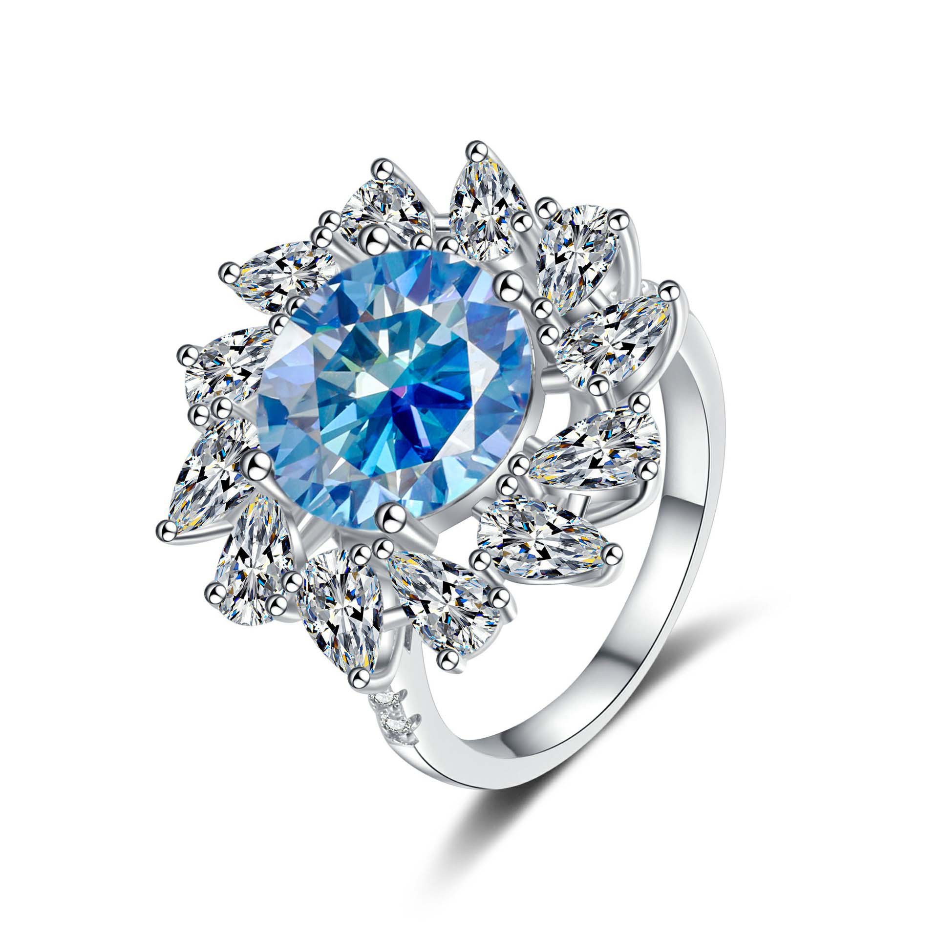 S925 anillo de diamante de color de plata esterlina, anillo de diamante en forma de pera de 5 quilates, anillo de mujer elegante y lujoso