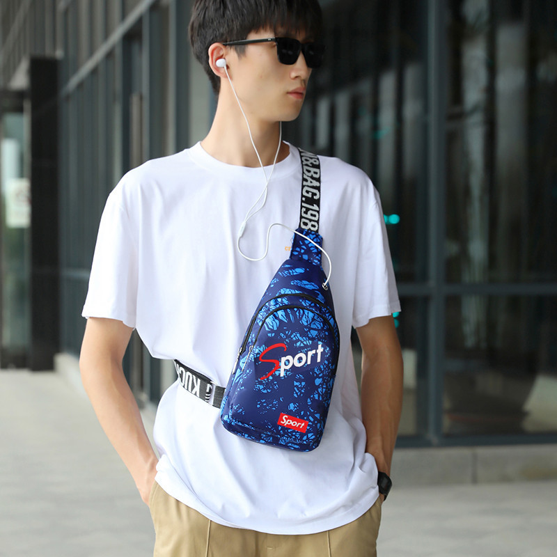 Korean style men's chest bag, floral pattern, casual waist bag, versatile couple backpack, shoulder bag, crossbody bag.