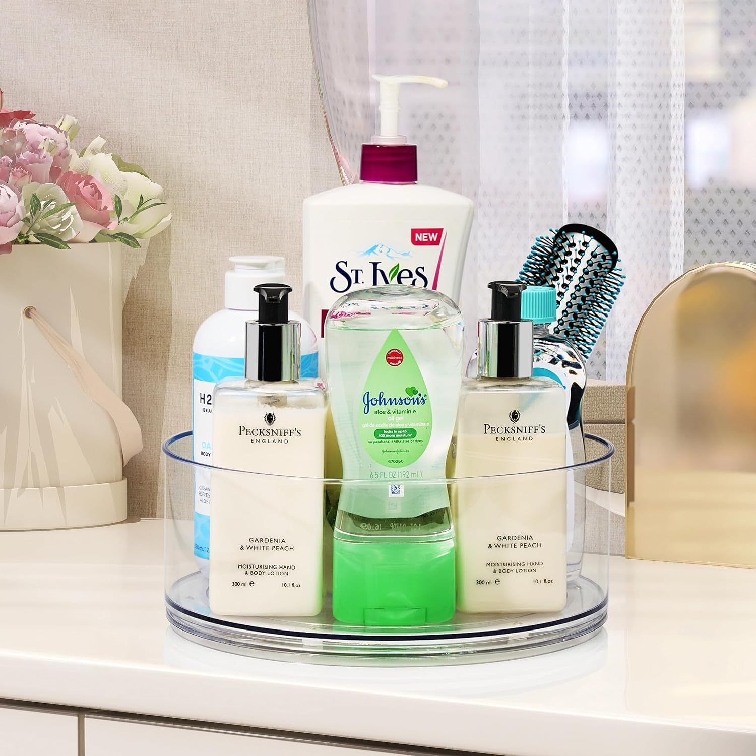 亚马逊热销9英寸透明收纳盒冰箱收纳架旋转转盘收纳托盘工厂