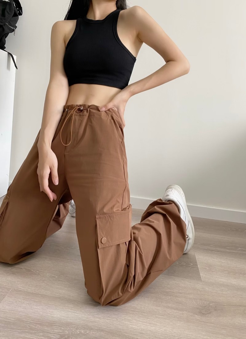 Wide leg loose straight high waist overalls pants NSXDX135895