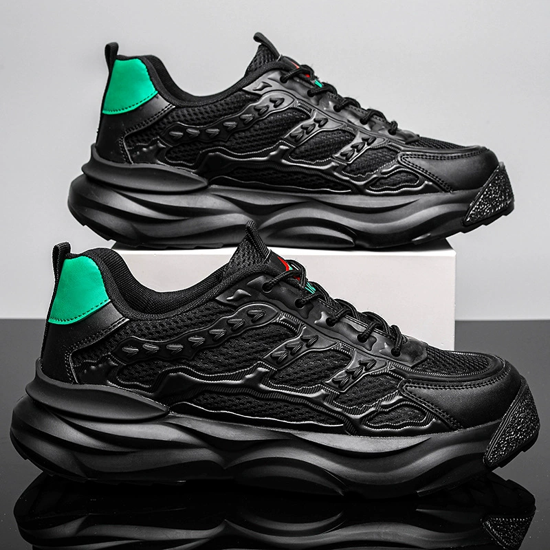 Новая мода универсальная обувь для папы 2024 летняя тенденция толстое дно увеличить мужскую обувь сетка дышащая повседневная спортивная обувь