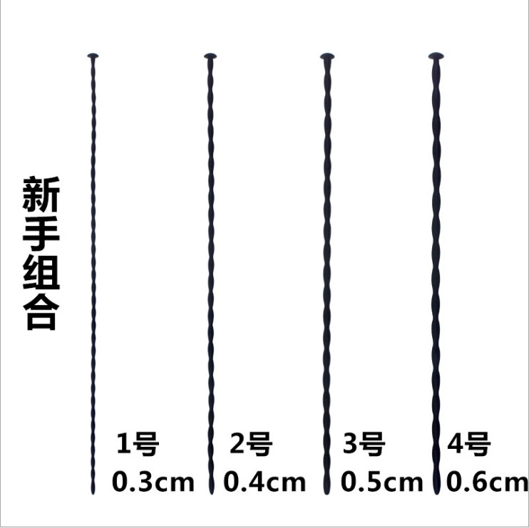 Silicone stimulation probe set, spiral texture, medical‑grade silicone, sizes 0.3–1.0 cm