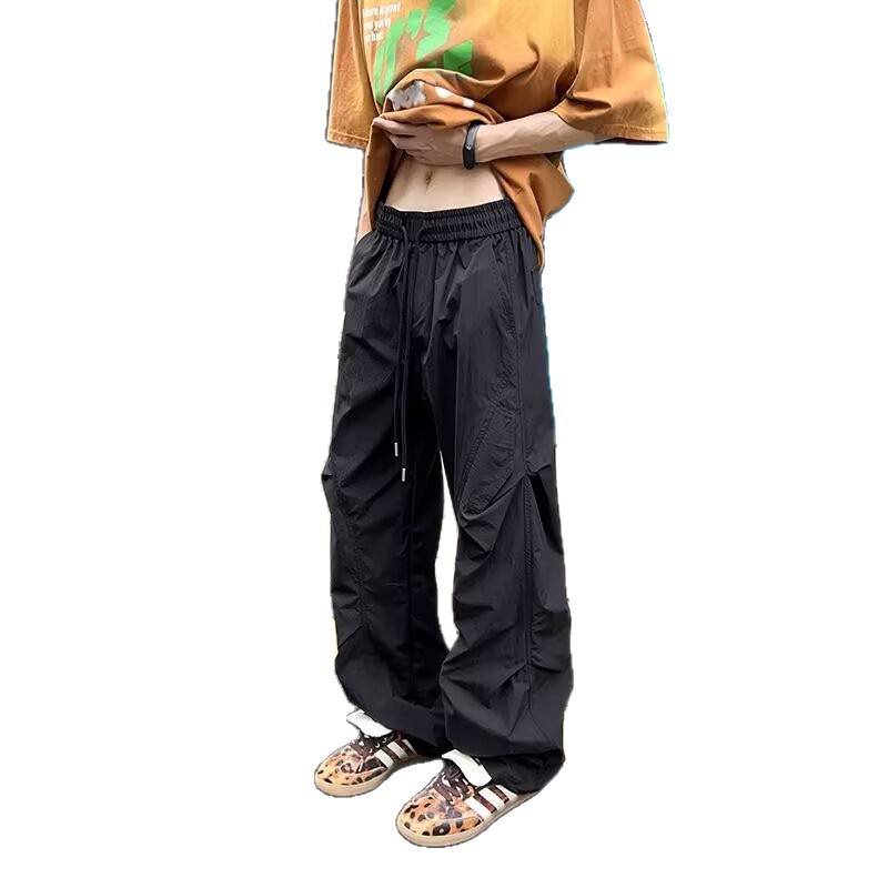 American-Style Ice Silk Quick-Dry Casual Pants Summer New Loose Niche Pleated Design Paratrooper Cargo Sports Long Pants