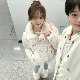 韩系甜妹灯芯绒棉衣外套2026年新款小个子加厚短款波点棉服女冬装