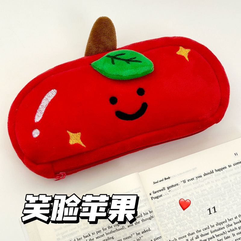 小紅書と同じスマイリーフェイスレッドアップルペンバッグインかわいい文具バッグ大容量高価値鉛筆バッグ収納|undefined
