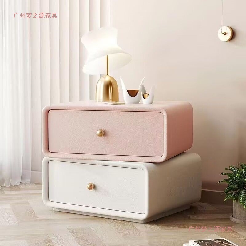 Bedside Table Can Rotate Modern Simple Creative Sugar Cube Small Apartment Light Luxury Leather Installation-Free Storage Cabinet