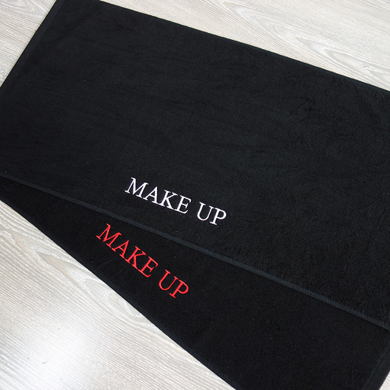 Pure Cotton Black Towel, Makeup Artist Tablecloth, All-Cotton Makeup Beauty Manicure Tablecloth, Thick, Anti-Static, Embroidered Logo
