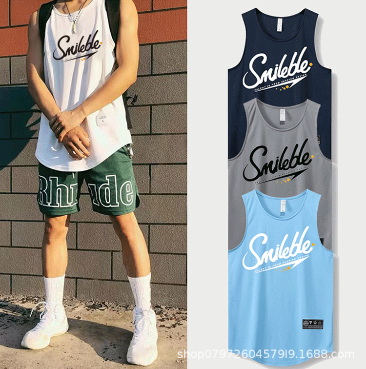 American-Style Basketball Vest for Men, Summer Sleeveless Training Shirt, Sports Quick-Dry Loose Single Top Jersey, Moisture-Wicking and Quick-Dry