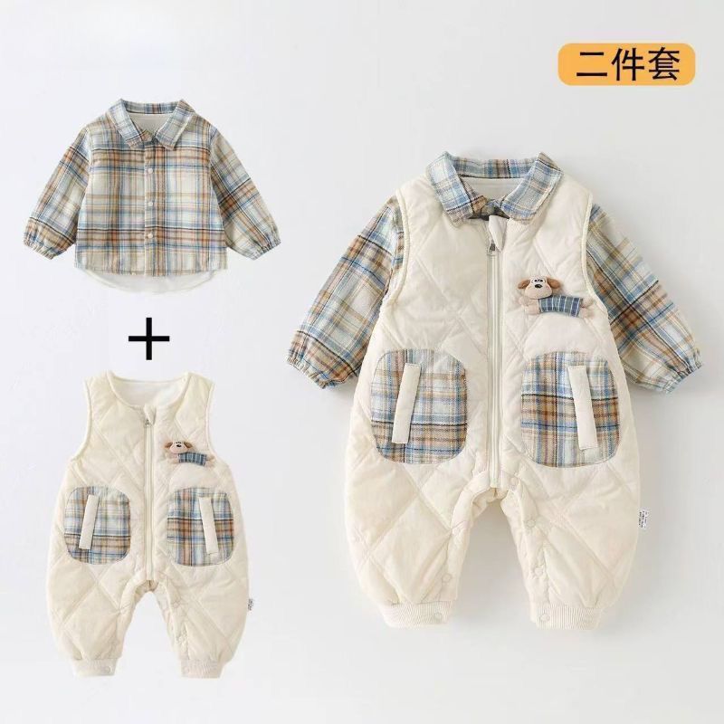 Infant and Toddler Suit Autumn and Winter Clothing 2025 New Baby Velvet Cardigan Quilted Overalls Autum Two-Piece Set