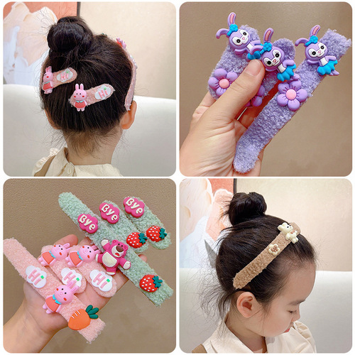Children's bangs stickers, cartoon plush Velcro, does not hurt broken hair, hair sorting artifact, baby girl's face wash, hairband, headband