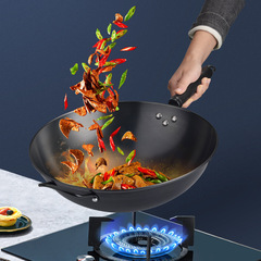 S588慶展炒鍋老式鐵鍋家用炒菜鍋無塗層不粘鍋圓底精鐵燃氣電磁爐