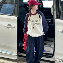 女童套裝秋季2025新款大兒童裝洋氣休閑運動刺綉衛衣彎刀褲兩件套