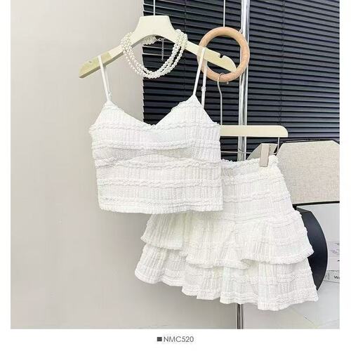 Pure Desire Style White Strappy Bralette Backless Bodysuit Slim Fit BM Half Body Short Skirt Set Inner Short Top Base Shirt Summer