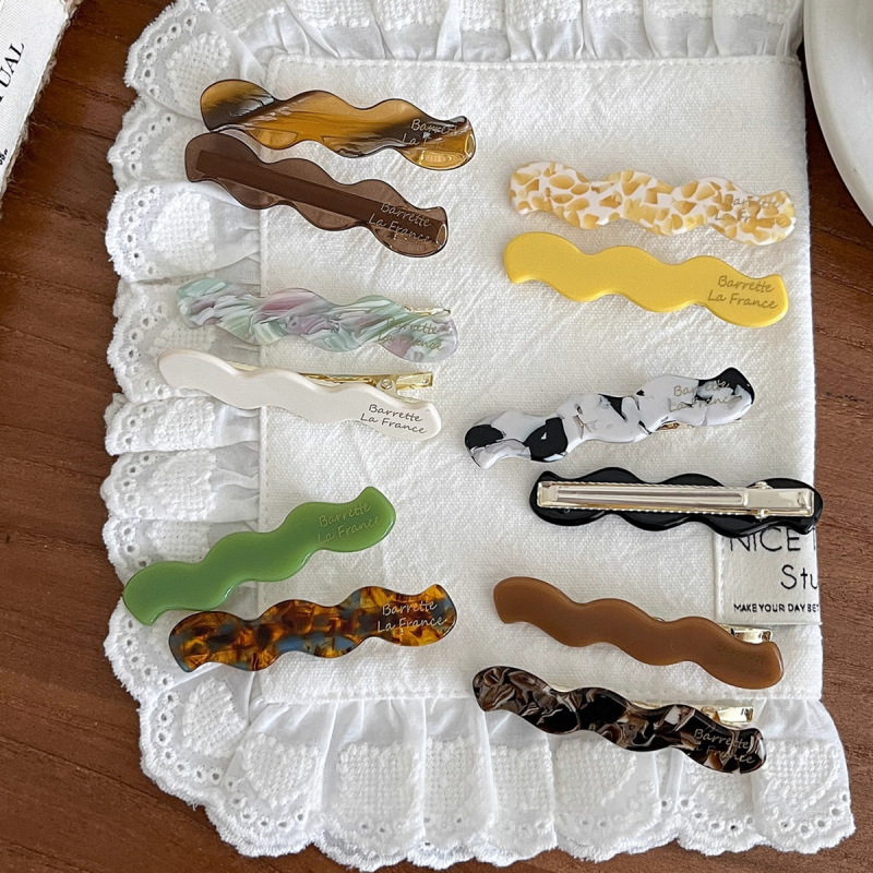 韩系醋酸波浪一字发夹女前额碎发刘海夹高级感侧边鸭嘴夹发卡头饰|undefined