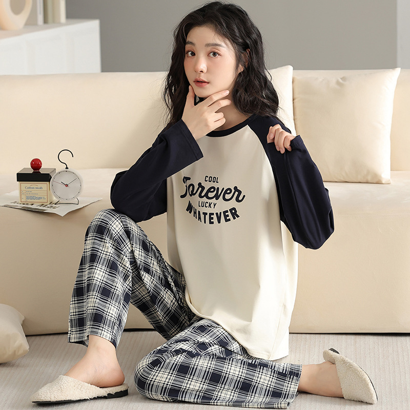 Pajamas women's spring and autumn cotton long sleeve suit Korean casual women's autumn plus size outerwear home wear wholesale