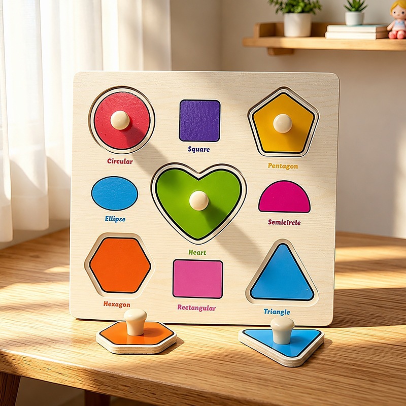 Puzzle de madera de mano para niños 1 - 3 años de edad puzzle de puzzle de construcción cognitiva Montserrat