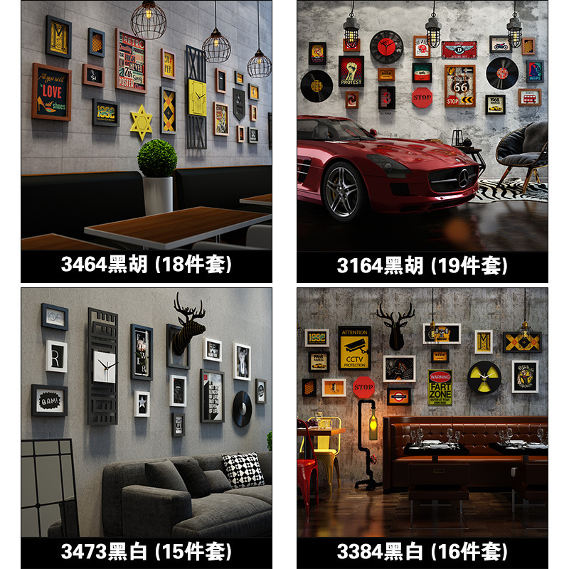 Polymer Retro Industrial Style Photo Wall Modern Decorative Painting Nordic Photo Frame Set That Can Change Photos and Includes a Real Clock Polymer Retro Industrial Style Photo Wall Modern Decorative Painting Nordic Photo Frame Set That Can Change Photos and Includes a Real Clock