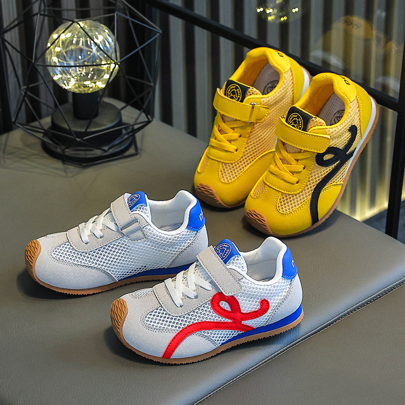 Girls' Moral Training Shoes Yellow Mesh Breathable Spring and Summer Children's Hollow Forrest Gump Sneakers Fashionable Casual Boys' Sneakers