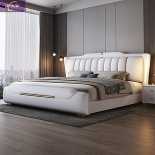 2025 New Advanced Leather Bed Master Bedroom 1.5 m Modern Simple Light Luxury Double Bed 1.8 m High Box Storage Wedding Bed