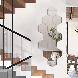 Cross-Border Hexagonal Acrylic Three-Dimensional Mirror Wall Sticker Self-Adhesive Living Room Bedroom Background Wall Home Decoration Soft Mirror