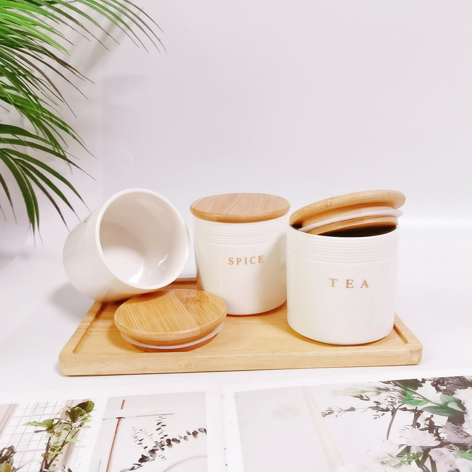 Comercio exterior cerámica sellado Jar traje cocina condimento Jar almacenamiento Jar hogar almacenamiento Jar condimento Jar con tapa de madera Jar