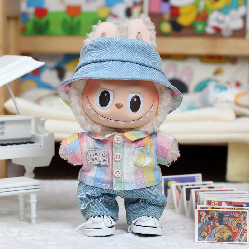 Only clothes] 17cm pull cloth doll clothes outing rainbow plaid shirt heart Macaron