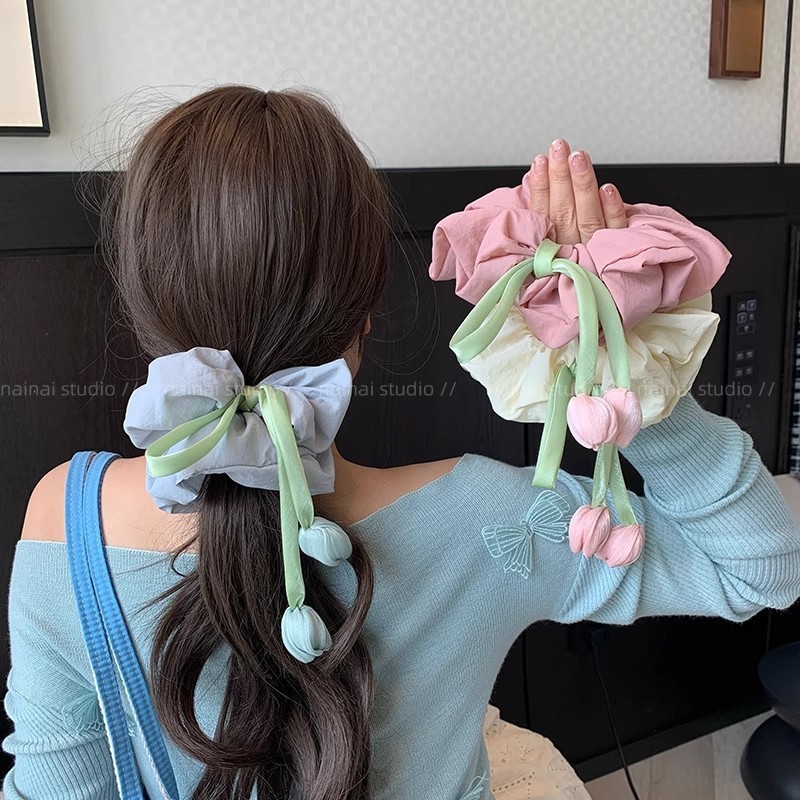 チューリップインテースヘアゴム～カラフルで甘い女の子のボールヘッドローポニーテールヘアロープ綿充填森風フラワーヘアアクセサリー|undefined