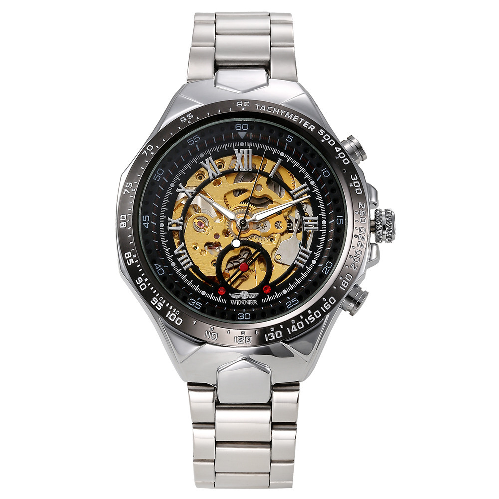 Automatic Mechanical Skeleton Watch For Men Stainless Steel_voghion.com