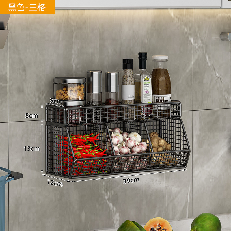 Estantes de cocina sin agujeros colgados en la pared, cestas colgadas en la pared, cestas de verduras colgadas en la pared, condimentos, botellas de condimentos, caja de almacenamiento