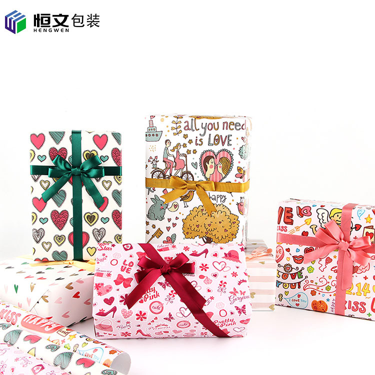 跨境七夕情人節生日禮物包裝紙愛心撒粉禮品包裝結婚伴手禮紙批發