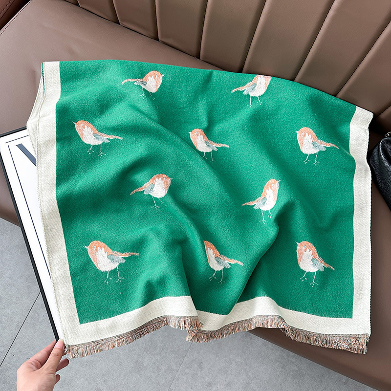 Bufandas coreanas de cachemira de dama 2025 pájaros con un bufón de aire acondicionado que se vuelve más grueso y cálido