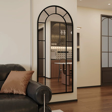 ✅复古拱形镜子黑框家用玄关镜落地镜靠墙试衣镜法式服装店全身镜
