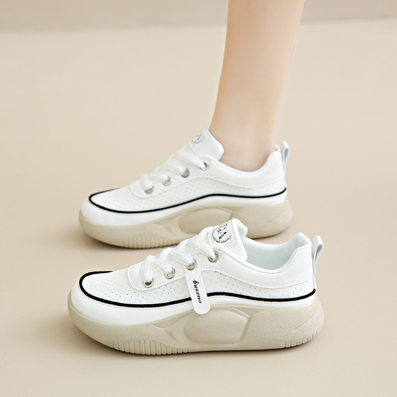 Niedrig geschnittene, atmungsaktive, kleine weiße Schuhe für Damen im Herbst 2023, neue Internet-Promi-Brotschuhe mit großen Zehen, lässige Boardschuhe mit dicken Sohlen_voghion.com