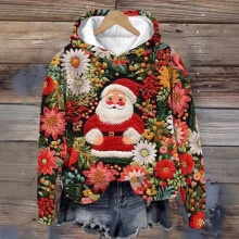 外贸跨境热销秋冬新款3D数码印花女装连帽休闲卫衣圣诞节外套