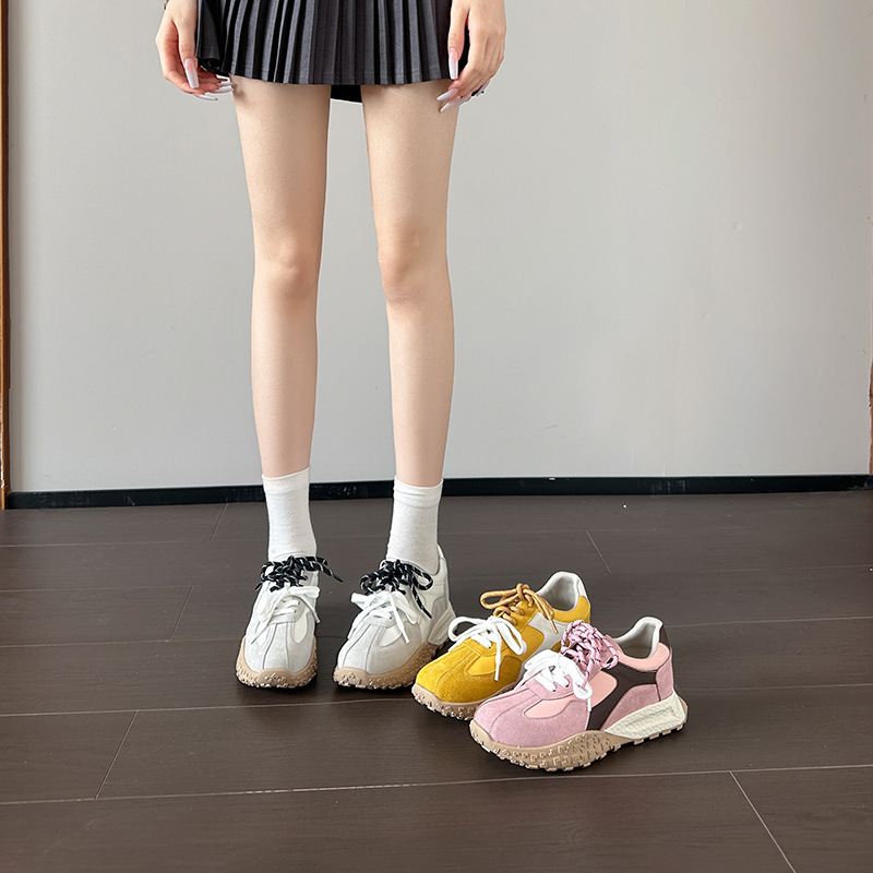 Grape Mom's Same Style with Increased Height 2025 New Genuine Leather Moral Training Shoes Women's Casual Shoes White Shoes Forrest Gump Shoes Sports Shoes