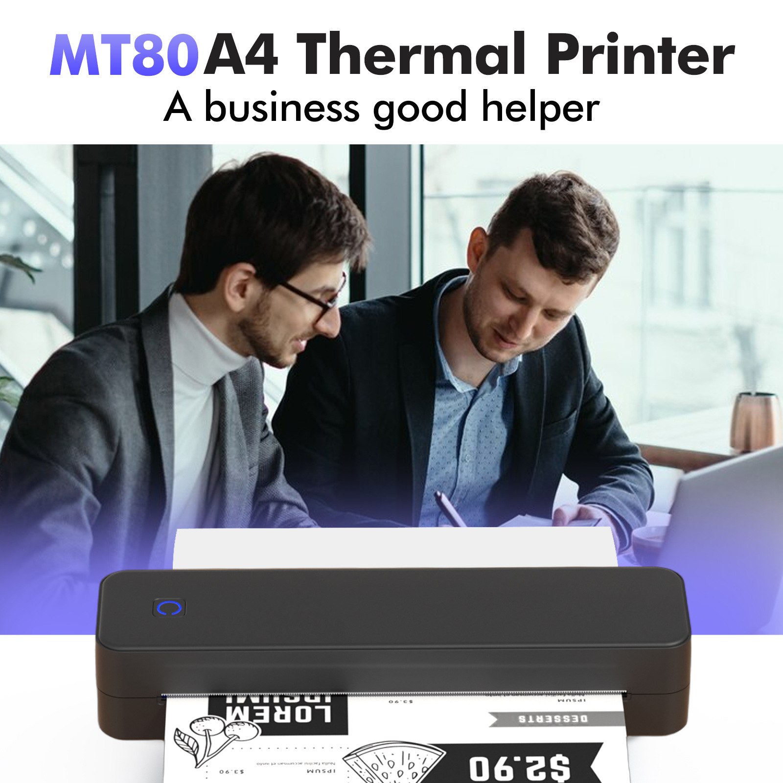 Impresora Térmica Portátil A4 con Bluetooth y Sin Tinta para Oficina y Hogar