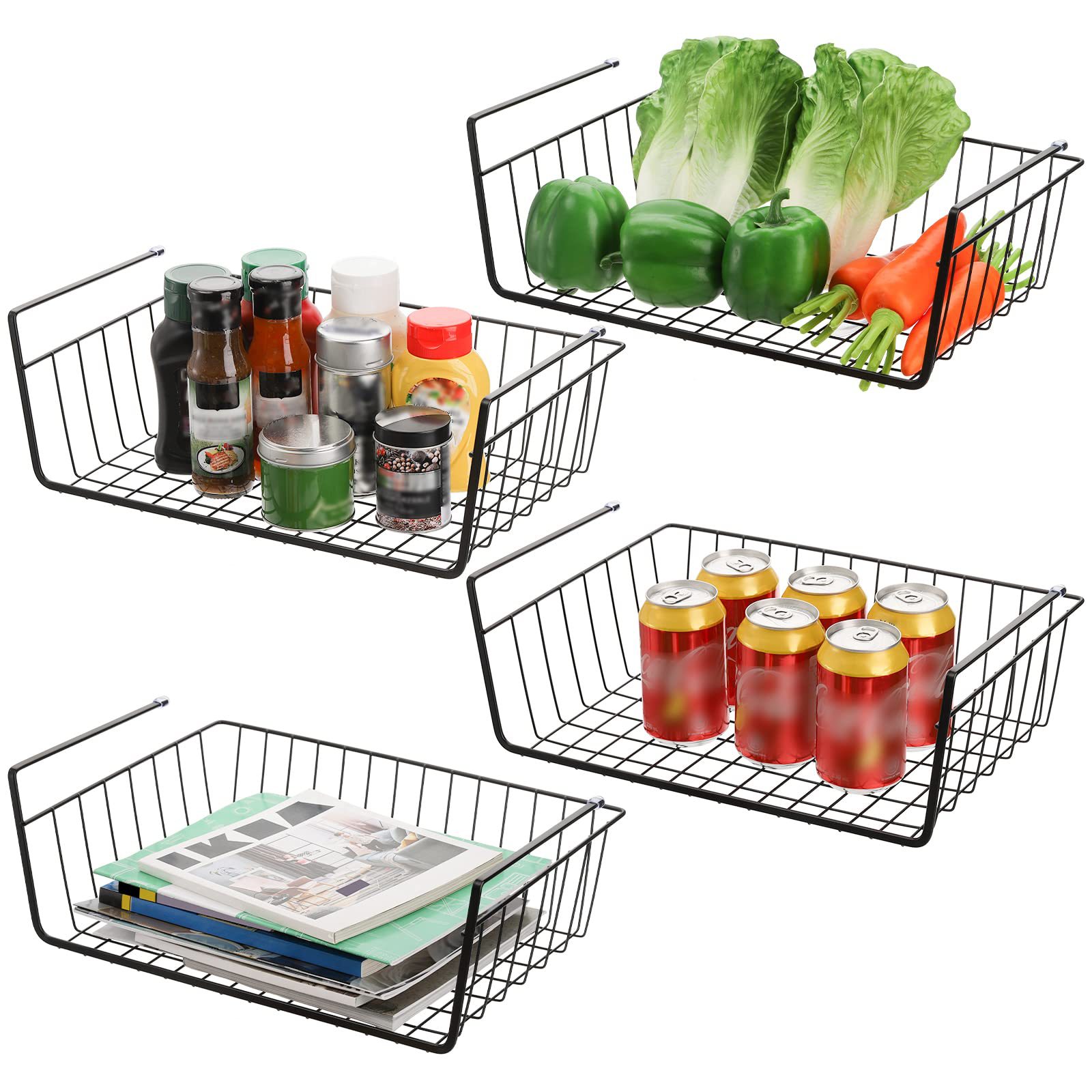 Household Kitchen Cabinet Hanging Basket Iron Art Universal Storage Hanging Basket Under-Cabinet Storage Rack